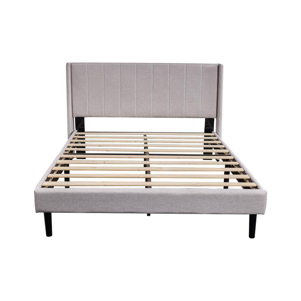 ZIRUWU Light Gray Queen Upholstered Bed Frame, Wooden Slat Support, No Need  For Box Spring, Easy Assemble N-2903-Q-LG - The Home Depot