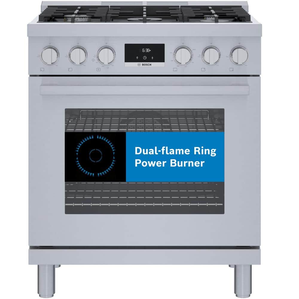 Bosch 800 Series 30 in. 3.7 cu. ft. Industrial Style Gas Range with  5-Burners in Stainless Steel HGS8055UC - The Home Depot