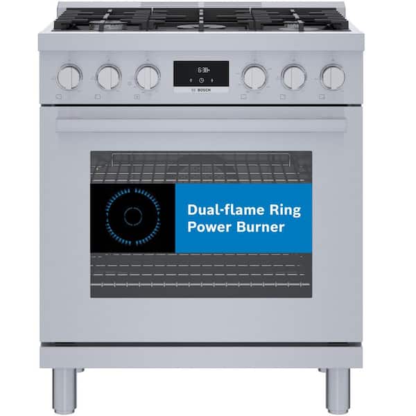 Bosch 800 Series 30 in. 3.7 cu. ft. Industrial Style Gas Range with 5-Burners in Stainless Steel
