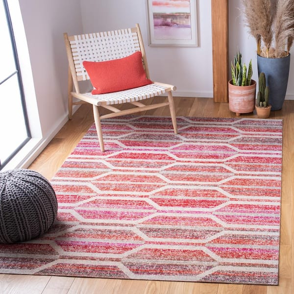 Montage Red/Ivory 3 ft. x 5 ft. Geometric Striped Indoor/Outdoor Area Rug