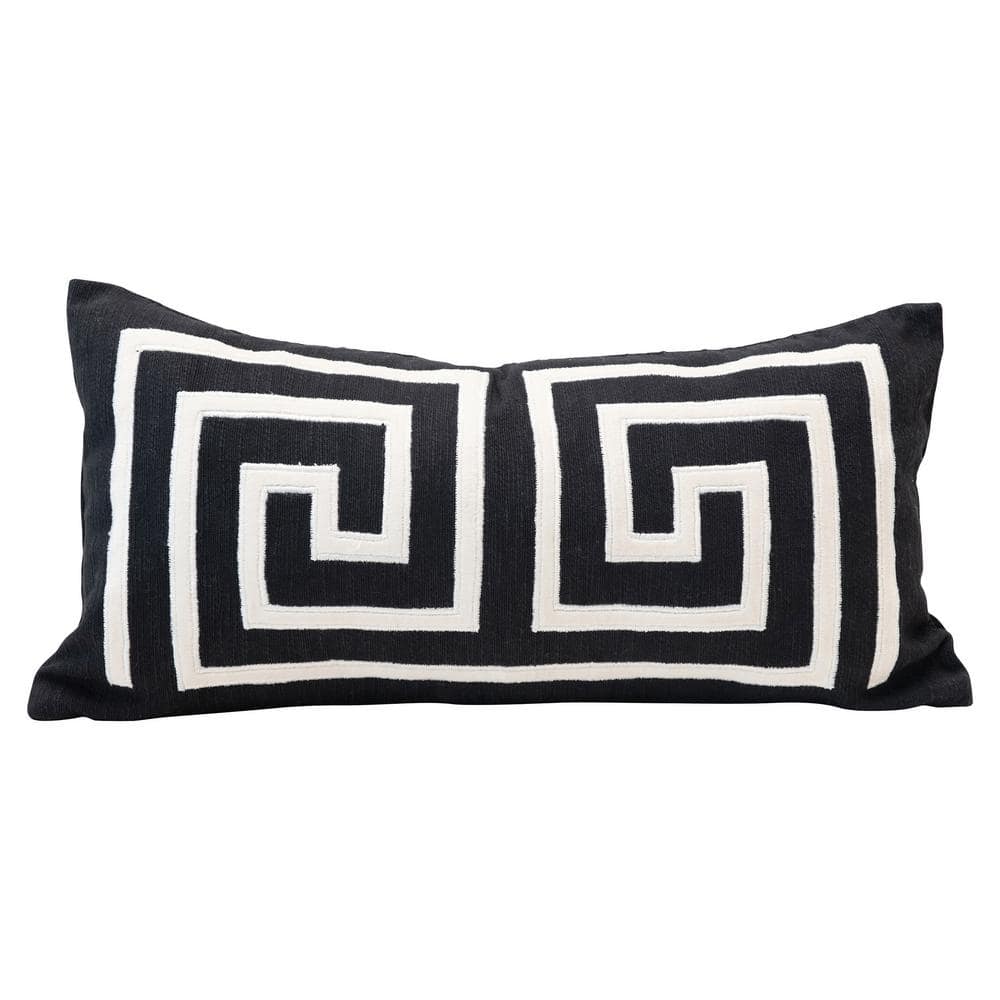 Medium Lumbar Pillow Cover - Black & White Triangle Mudcloth No.1