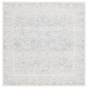 Ebony Blue/Ivory 6 ft. x 6 ft. Floral Square Area Rug