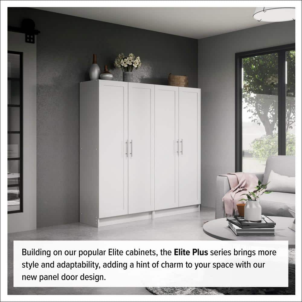 White Tall Utility Storage Cabinet with Adjustable Shelves