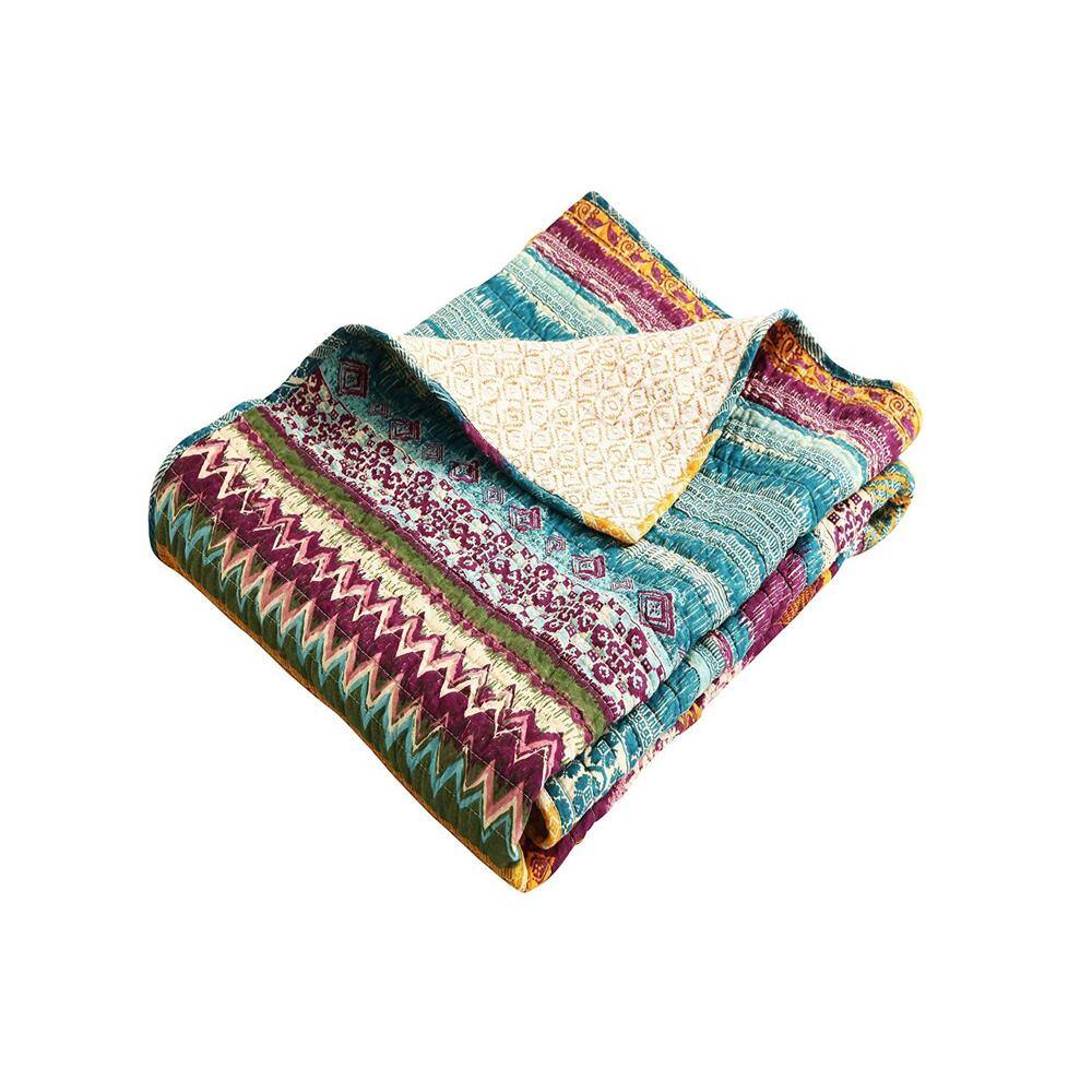 Southwest Reversible Cotton Throw Blanket, Fuchsia and Spruce
