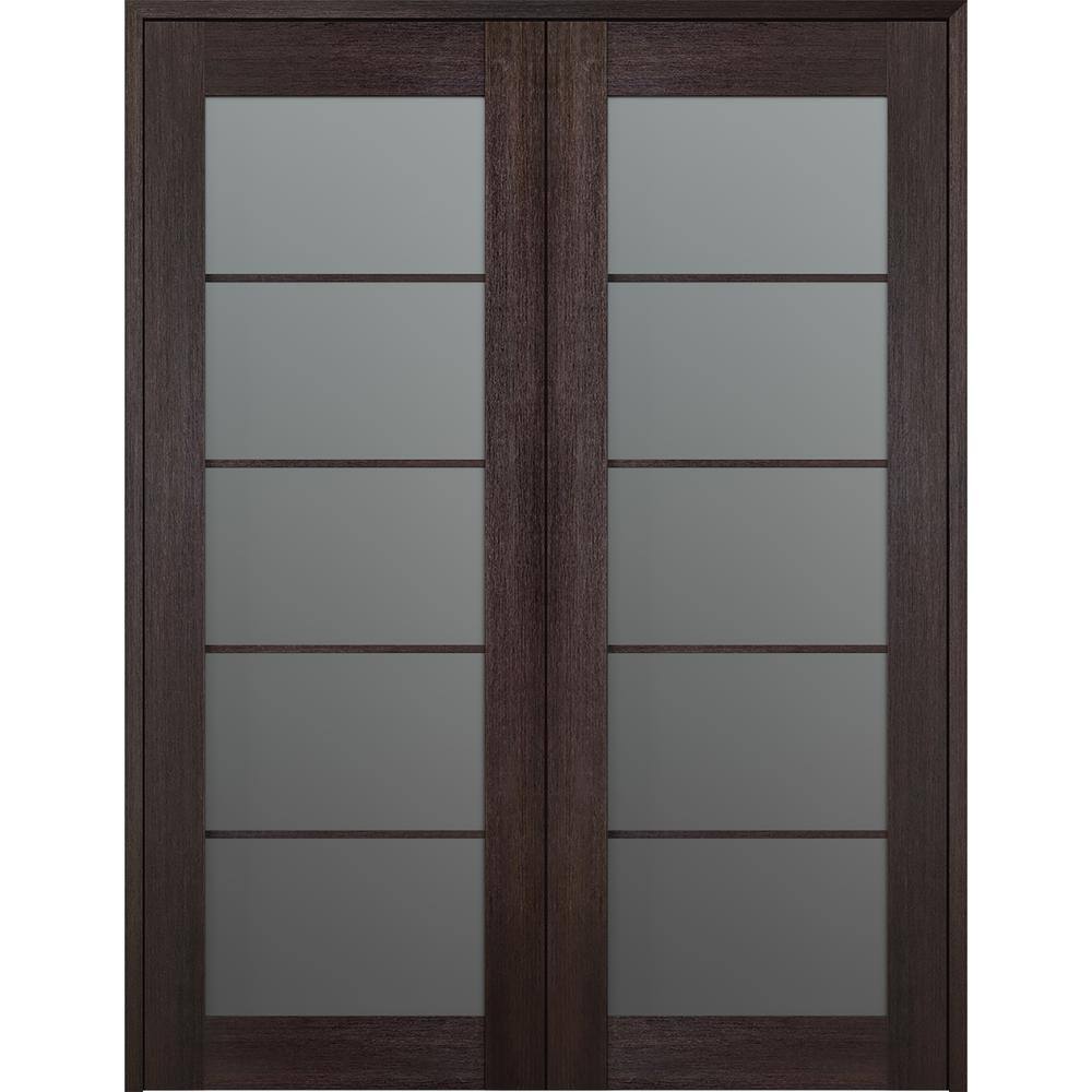 Veralinga Oak 55.5" x 95.24" Frosted Glass Composite Double Prehung French Door