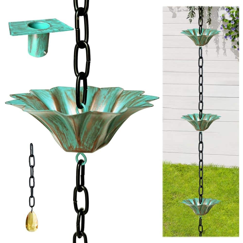 8.5 ft Lotus Rain Chain Functional Gutter Downspout Replacement Green 12 Cup price history on PriceWatchPro