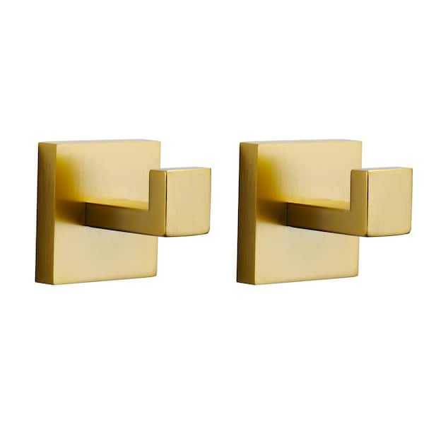 WOWOW Stainless Steel Single J-Hook Robe/Towel Hook in Gold 2-Pack