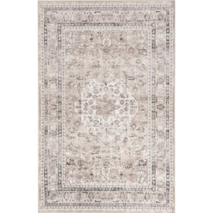 Davi Faded Stain-Resistant Machine Washable Taupe 2 6 ft. x 8 ft. Runner Rug