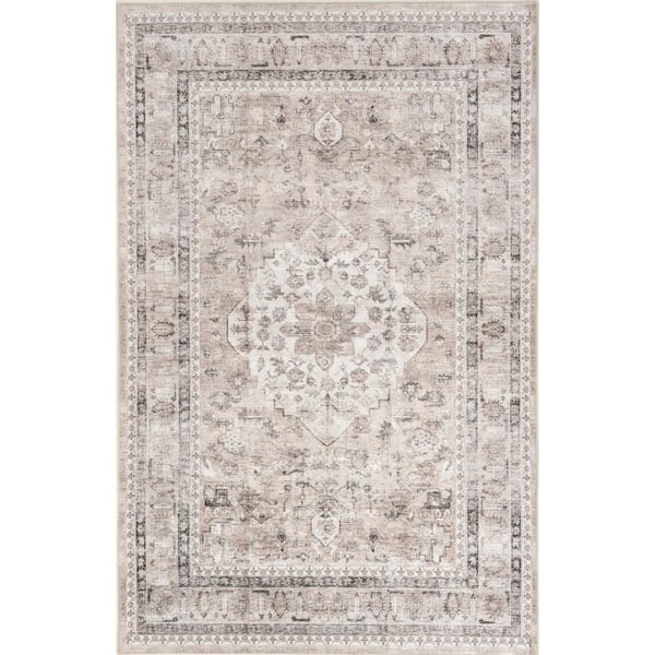 ReaLife Machine Washable, Eco-Friendly Vintage Distressed Floral Rug - 4' x 6' - Gray