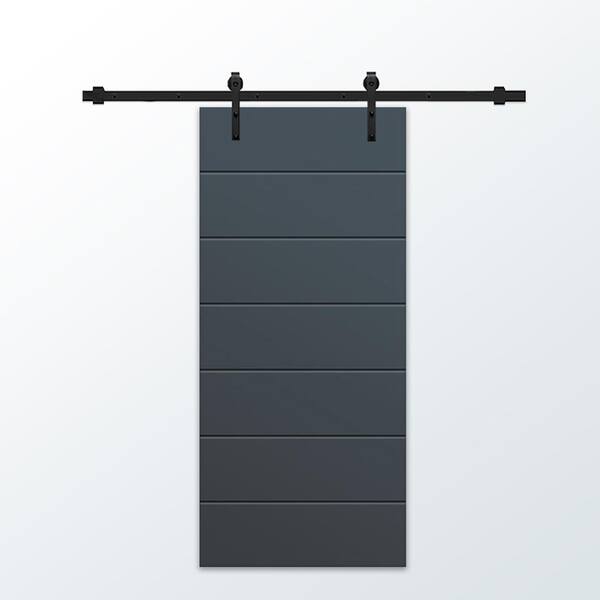 CALHOME 36 in. x 80 in. Charcoal Gray Painted Composite MDF Paneled Interior Sliding Barn Door with Hardware Kit