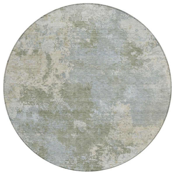 Chantille Machine Washable Indoor/Outdoor Abstract ACN2364 Sage 8 ft. x 8 ft. Round Rug