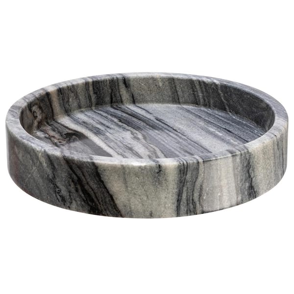 Storied Home 8 in. W x 1.5 in. H x 8 in. D Round Gray Marble Serving Tray with Raised Edge