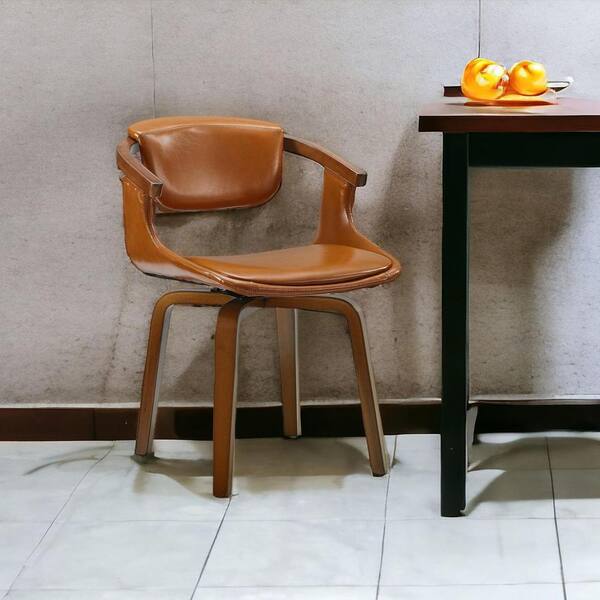 HomeRoots Brown And Natural Upholstered Faux Leather Arm Chair