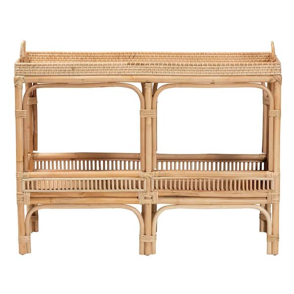 bali & pari - Lombok 39.25 in. Natural Rattan Rectangle Wicker Top Console Table