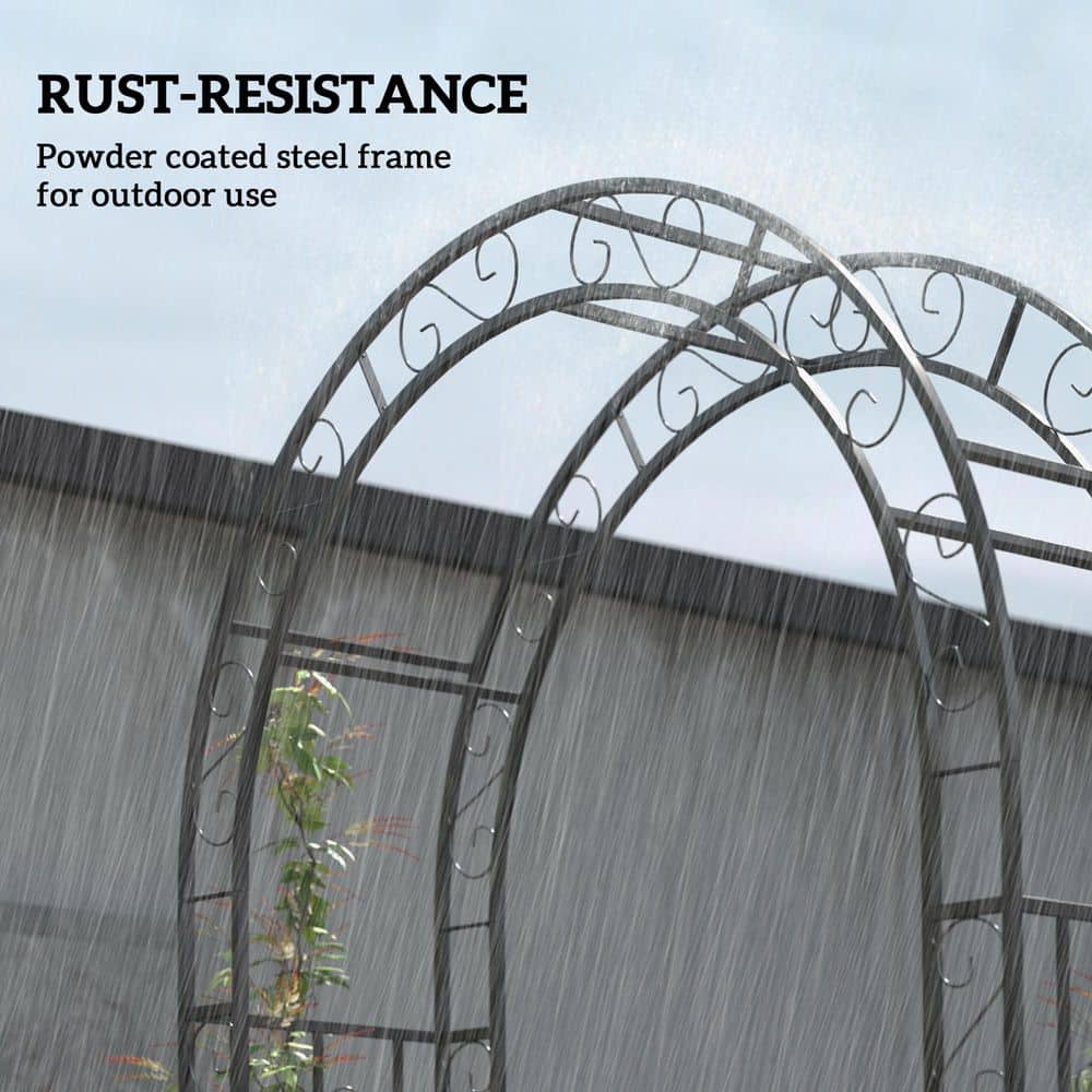 Black Metal Garden Arch with Gate for Climbing Plants