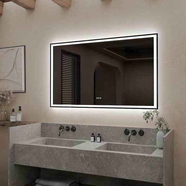 60 in. W x 36 in. H Rectangular Frameless Anti-Fog Dimmable Wall Bathroom Vanity Mirror with Backlit and Front Lit