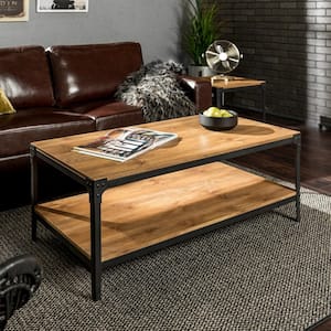Angle 48 in. Barnwood/Black Large Rectangle MDF Coffee Table with Shelf