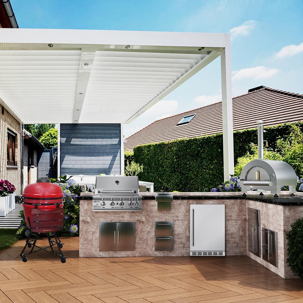 18" Red Ceramic Kamado Charcoal Grill with Folding Shelves