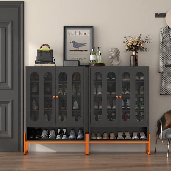 46.45 in. x 31.5 in. Black Metal Shoe Storage Cabinet with Mesh Doors, Adjustable Shelves and Moisture Protection