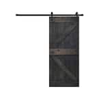 K Series 36 in. x 84 in. Ebony Finished Knotty Pine Wood Sliding Barn Door with Hardware Kit