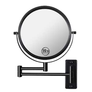 16.8 in. L x 12 in. W Round Wall Mount Bi-View 10X/1X Magnification Beauty Makeup Mirror in Black