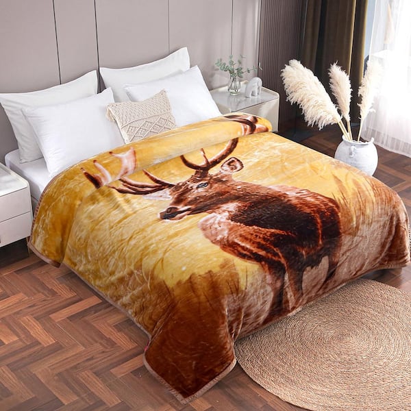 JML Deer Elephant 75 in. x 87 in. Reversible Printed Fleece Mink