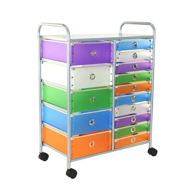 4D Concepts 15-Drawer Metal Rolling Storage Cart in Multicolor