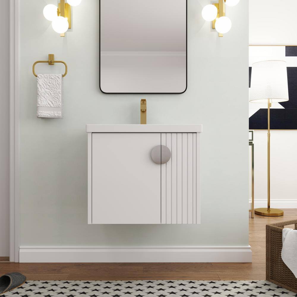 Modern 24 in. W. x 18.5 in. D x 20.7 in. H Single Sink Floating Bath Vanity in White with White Ceramic Top price history on PriceWatchPro