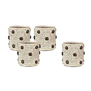 3.25 in. White Fused 4-Piece Mosaic Candle Holder Set
