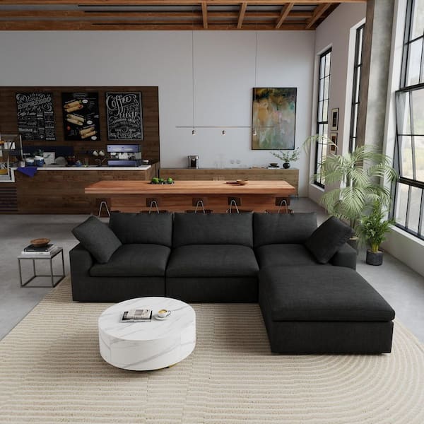 J&E Home 6-Piece 157.32 in. Square Arm Linen Modular Down-Filled