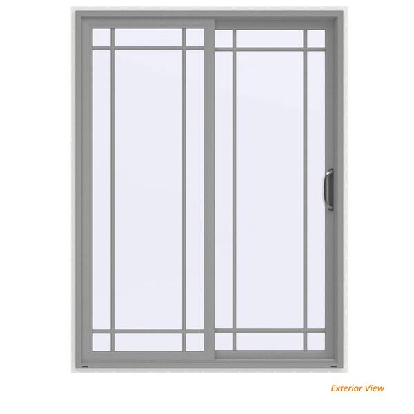 JELD-WEN 60 in. x 80 in. V-4500 Contemporary Silver Painted Vinyl Right-Hand 9 Lite Sliding Patio Door w/White Interior