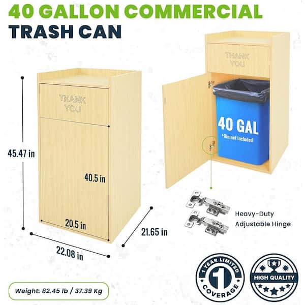 40 Gal. Medium Oak Wood Tray Top Food Service Industry Waste Enclosure Commercial Trash Can Coverage with Lid