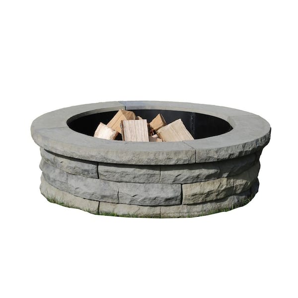 Nantucket Pavers Ledgestone 47 in. x 14 in. Round Concrete Wood Fuel Fire Pit Kit with Steel Ring in Gray Variegated