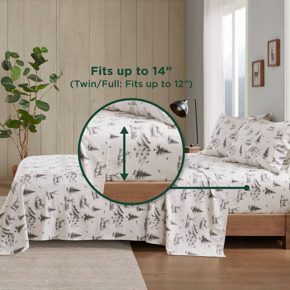 Full Gray Deer Toile Cotton Flannel Sheet Set