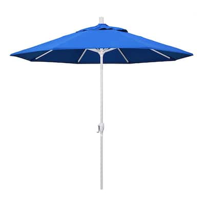 9 ft. Aluminum Market Push Tilt - M White Patio Umbrella in Royal Blue Olefin