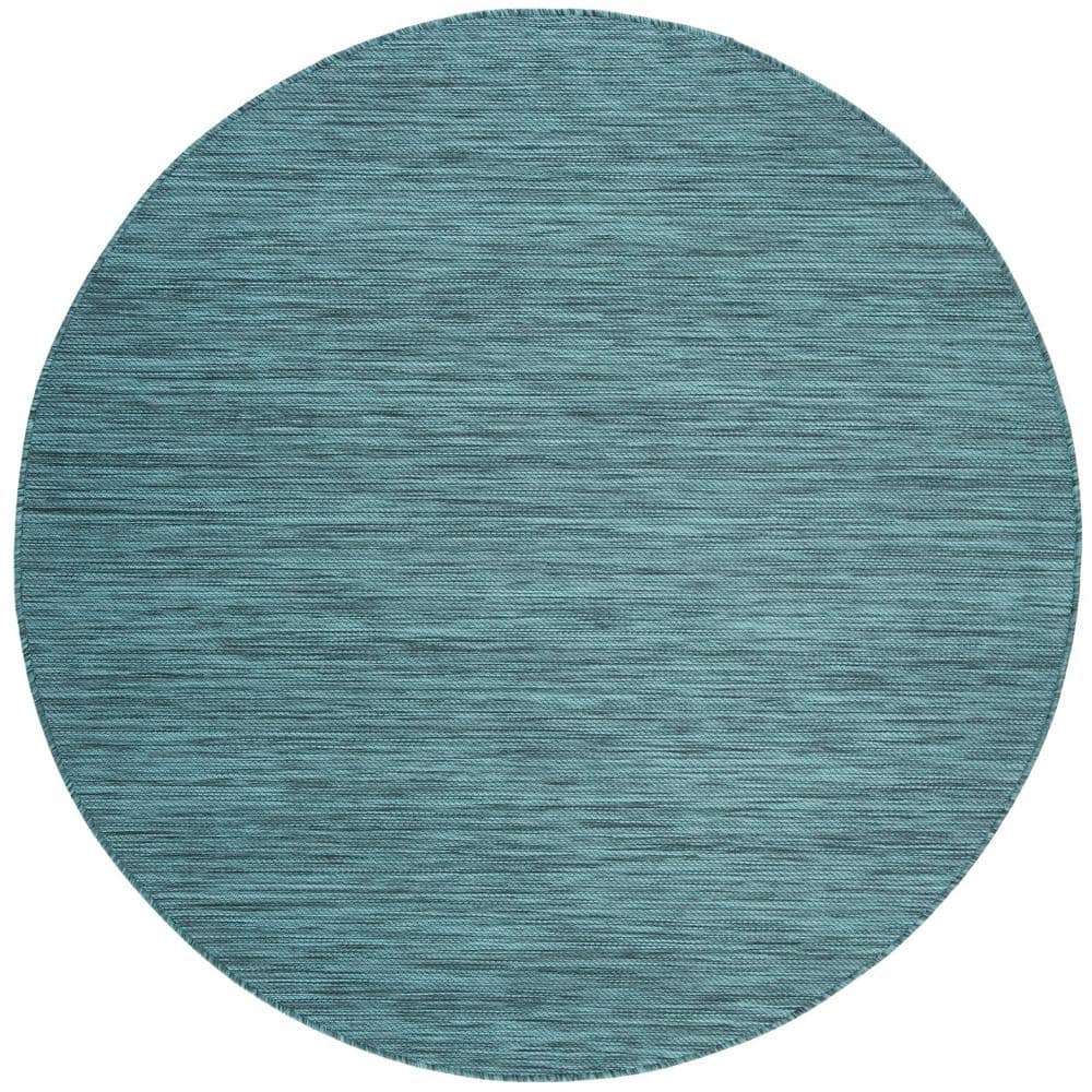 SAFAVIEH Beach House Turquoise 5 ft. x 5 ft. Solid Striped Indoor ...