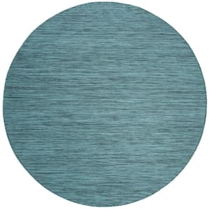 Beach House Turquoise 7 ft. x 7 ft. Round Striped Indoor/Outdoor Area Rug
