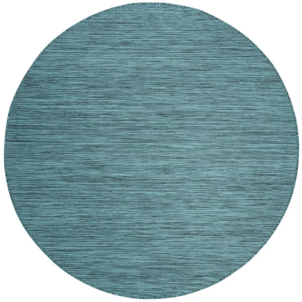 SAFAVIEH Beach House Turquoise 7 ft. x 7 ft. Round Striped Indoor/Outdoor Patio  Area Rug