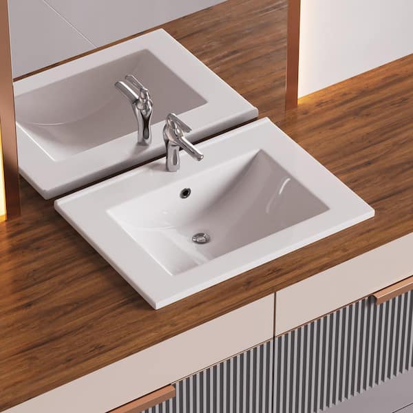 RENOVATORS SUPPLY MANUFACTURING Bo 24 in. Square Drop-In Bathroom Sink in White with Overflow Faucet and Drain