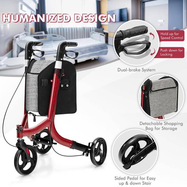 Costway 3-Wheel Rolling Walker Folding Rollator Walker with