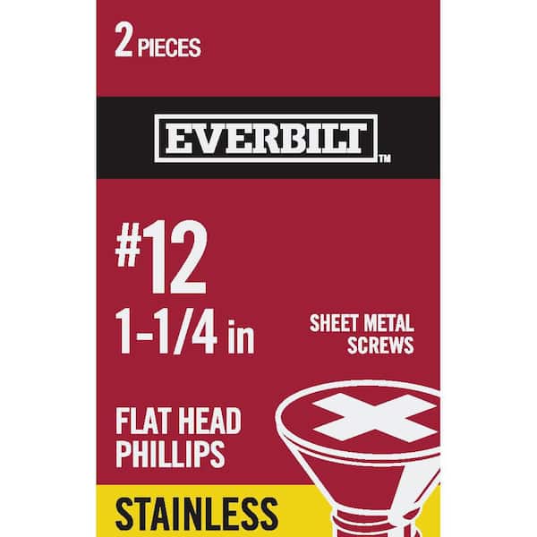 Everbilt #12 x 1-1/4 in. Phillips Flat Head Stainless Steel Sheet Metal Screw (2-Pack)