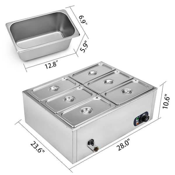VEVOR 6-Pan Commercial Food Warmer 1200-Watt Electric Steam Table in. Deep  Stainless Steel Buffet Bain Marie 32 Qt. BWTCDTC6C00000001V1 The Home  Depot