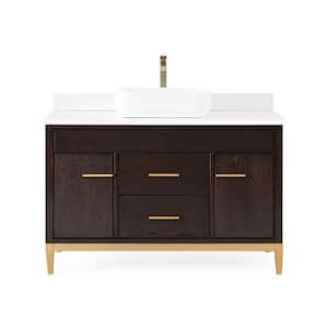 Beatrice 48 in. W x 22 in. D x 35.50 in. H Vessel Sink Style Bathroom Vanity in Espresso Color with White Quartz Top