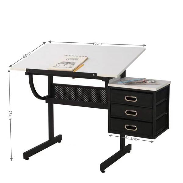 Seafuloy 45.67in.W White Steel Frame Adjustable Drafting Drawing Table with  Stool and 3 Drawers C-W34738470 - The Home Depot