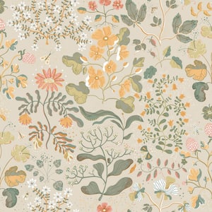 Groh Apricot Floral Non-Pasted Non-Woven Paper Wallpaper