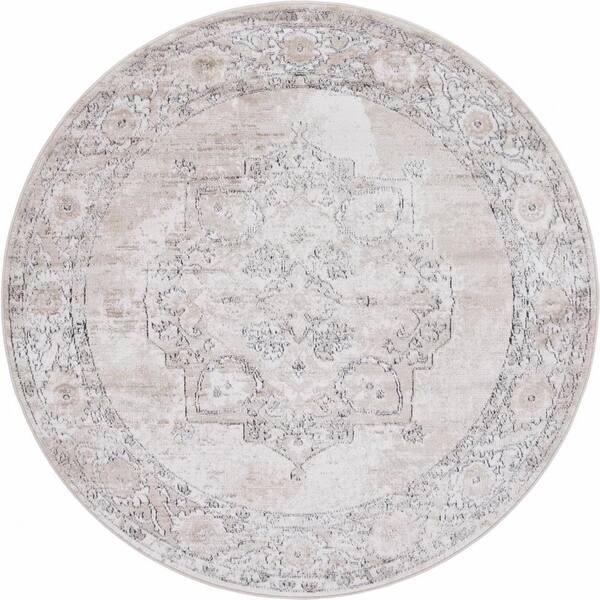 Unique Loom Portland Canby Ivory/Beige 5 ft. x 5 ft. Round Area Rug