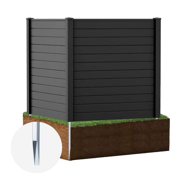Outdoor 49 in. PVC Garden Fence Privacy Panels with Metal Ground Stakes Black