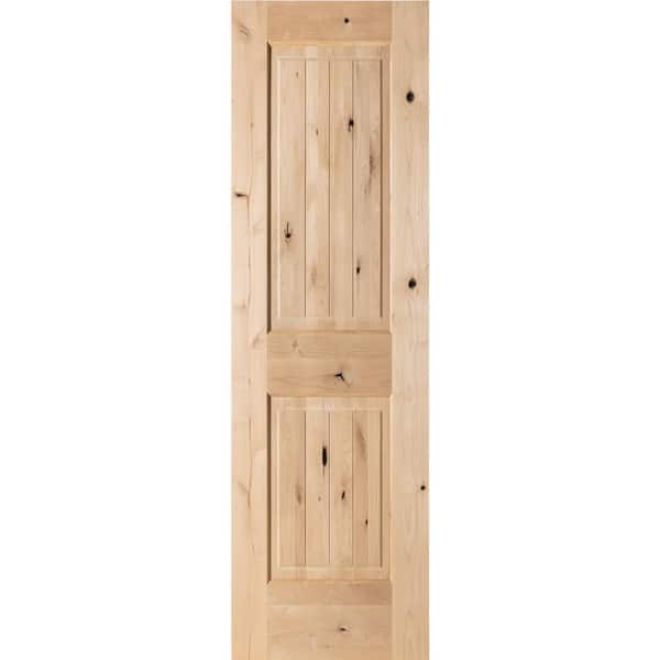 24 in. x 80 in. Knotty Alder 2 Panel Square Top with V-Groove Solid Wood Core Interior Door Slab
