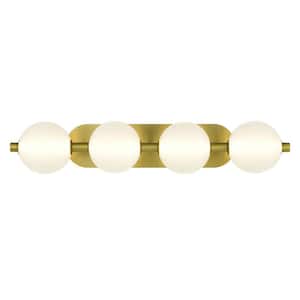 Palmas 8 in. 4-Light Gold LED Vanity-Light Bar with Opal Glass Shades