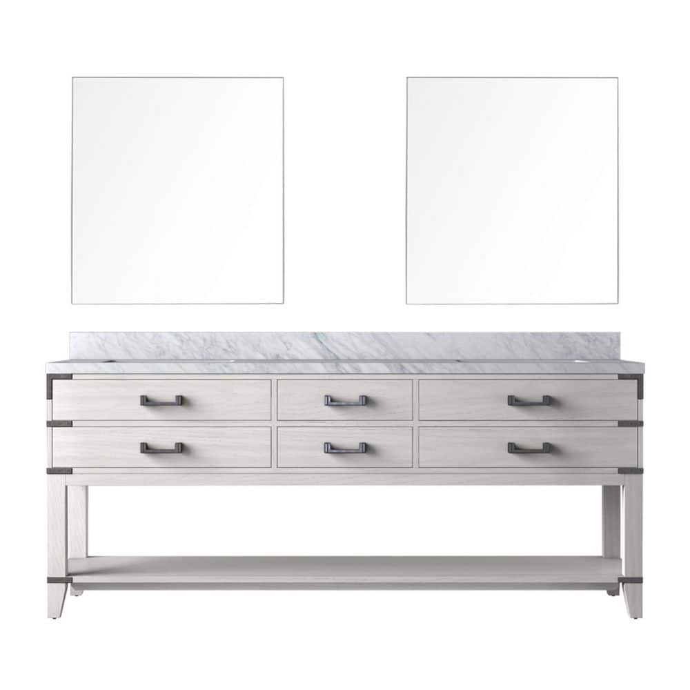 Irvington 80 in W x 22 in D White Oak Double Bath Vanity with Carrara Marble Top, and 36 in Mirrors price history on PriceWatchPro